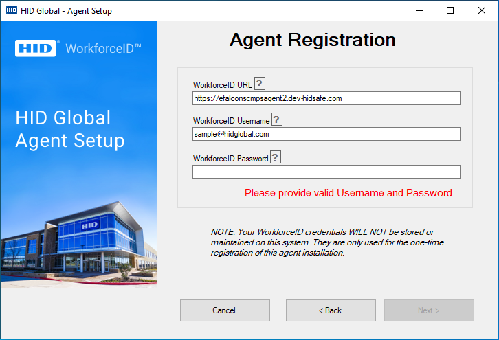 Invaild Credential Details